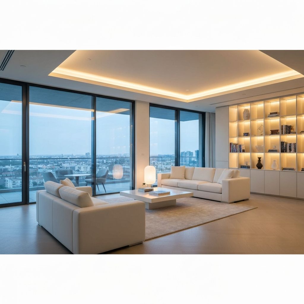 Sala de estar com automação residencial inteligente